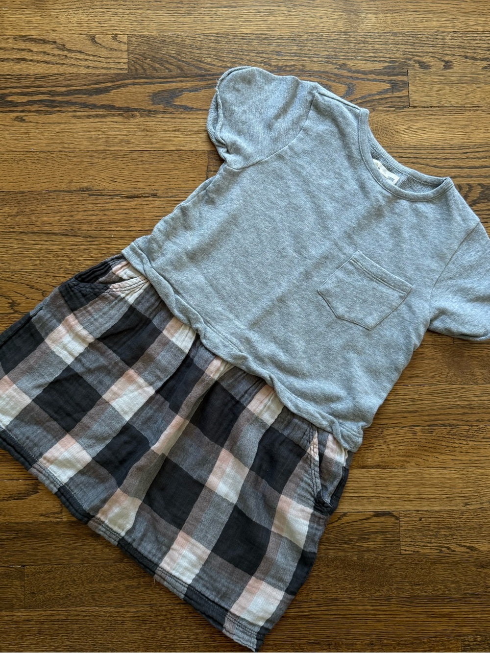 Tucker + Tate Gray Top with Black and Blush Plaid Skirt Dress